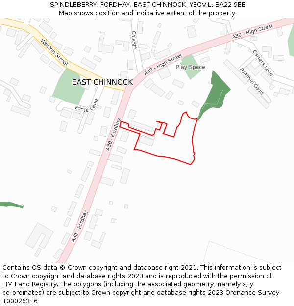 SPINDLEBERRY, FORDHAY, EAST CHINNOCK, YEOVIL, BA22 9EE: Location map and indicative extent of plot