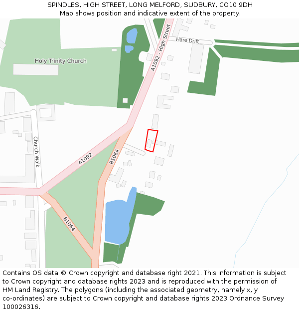 SPINDLES, HIGH STREET, LONG MELFORD, SUDBURY, CO10 9DH: Location map and indicative extent of plot