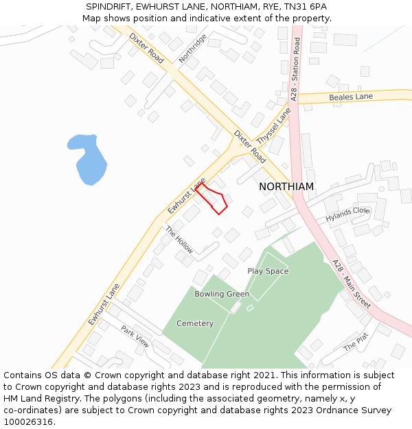 SPINDRIFT, EWHURST LANE, NORTHIAM, RYE, TN31 6PA: Location map and indicative extent of plot