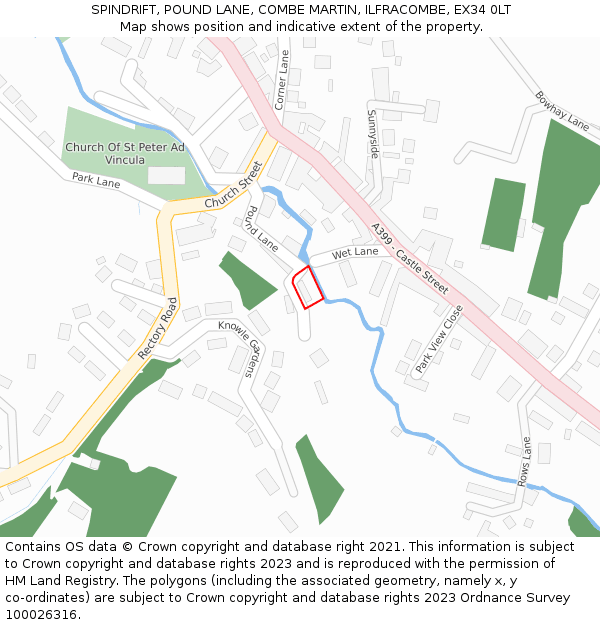 SPINDRIFT, POUND LANE, COMBE MARTIN, ILFRACOMBE, EX34 0LT: Location map and indicative extent of plot