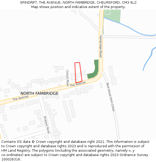 SPINDRIFT, THE AVENUE, NORTH FAMBRIDGE, CHELMSFORD, CM3 6LZ: Location map and indicative extent of plot