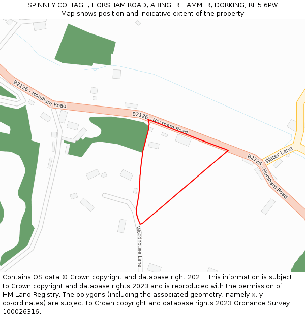 SPINNEY COTTAGE, HORSHAM ROAD, ABINGER HAMMER, DORKING, RH5 6PW: Location map and indicative extent of plot