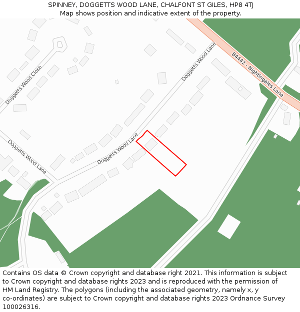 SPINNEY, DOGGETTS WOOD LANE, CHALFONT ST GILES, HP8 4TJ: Location map and indicative extent of plot