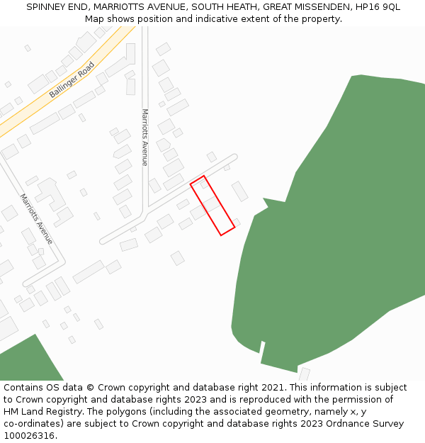 SPINNEY END, MARRIOTTS AVENUE, SOUTH HEATH, GREAT MISSENDEN, HP16 9QL: Location map and indicative extent of plot