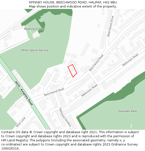 SPINNEY HOUSE, BEECHWOOD ROAD, HALIFAX, HX2 9BU: Location map and indicative extent of plot