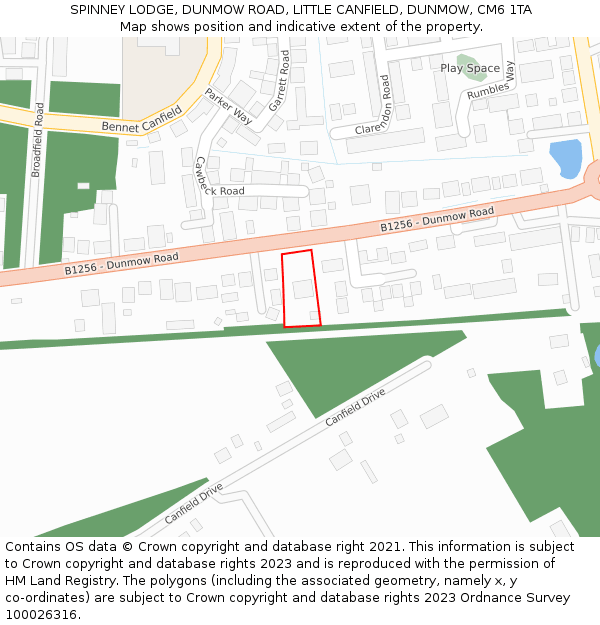 SPINNEY LODGE, DUNMOW ROAD, LITTLE CANFIELD, DUNMOW, CM6 1TA: Location map and indicative extent of plot