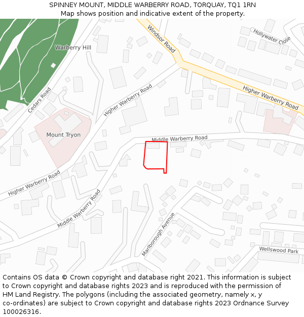 SPINNEY MOUNT, MIDDLE WARBERRY ROAD, TORQUAY, TQ1 1RN: Location map and indicative extent of plot