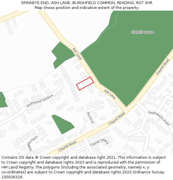SPINNEYS END, ASH LANE, BURGHFIELD COMMON, READING, RG7 3HR: Location map and indicative extent of plot