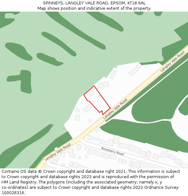 SPINNEYS, LANGLEY VALE ROAD, EPSOM, KT18 6AL: Location map and indicative extent of plot