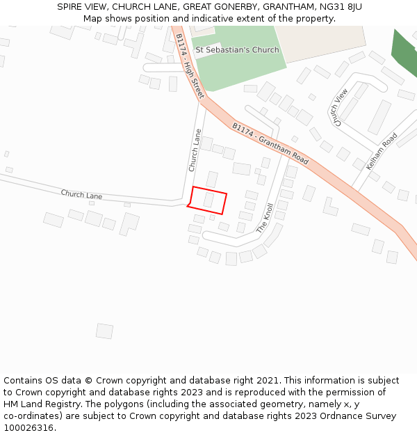 SPIRE VIEW, CHURCH LANE, GREAT GONERBY, GRANTHAM, NG31 8JU: Location map and indicative extent of plot
