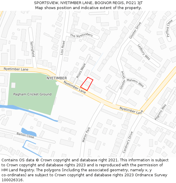 SPORTSVIEW, NYETIMBER LANE, BOGNOR REGIS, PO21 3JT: Location map and indicative extent of plot