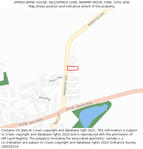 SPRING BANK HOUSE, KELDSPRING LANE, BARMBY MOOR, YORK, YO42 4HW: Location map and indicative extent of plot