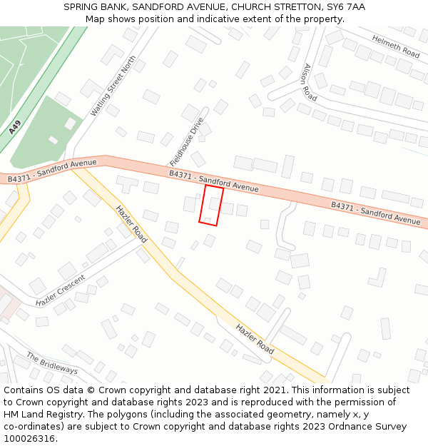 SPRING BANK, SANDFORD AVENUE, CHURCH STRETTON, SY6 7AA: Location map and indicative extent of plot