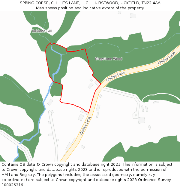 SPRING COPSE, CHILLIES LANE, HIGH HURSTWOOD, UCKFIELD, TN22 4AA: Location map and indicative extent of plot