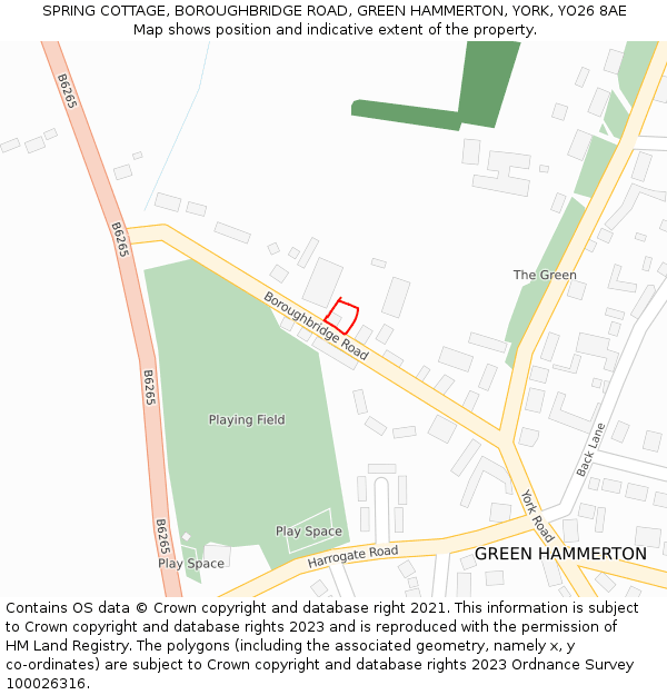 SPRING COTTAGE, BOROUGHBRIDGE ROAD, GREEN HAMMERTON, YORK, YO26 8AE: Location map and indicative extent of plot