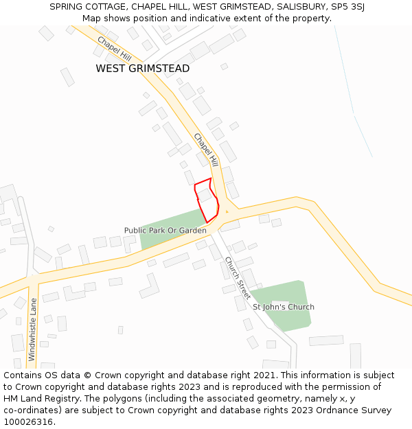 SPRING COTTAGE, CHAPEL HILL, WEST GRIMSTEAD, SALISBURY, SP5 3SJ: Location map and indicative extent of plot