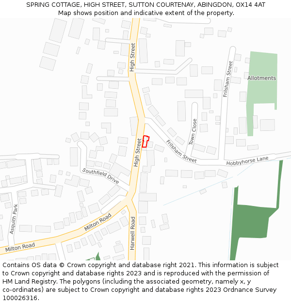 SPRING COTTAGE, HIGH STREET, SUTTON COURTENAY, ABINGDON, OX14 4AT: Location map and indicative extent of plot