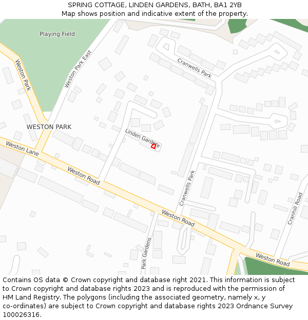 SPRING COTTAGE, LINDEN GARDENS, BATH, BA1 2YB: Location map and indicative extent of plot