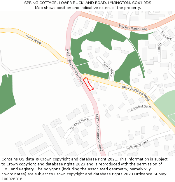 SPRING COTTAGE, LOWER BUCKLAND ROAD, LYMINGTON, SO41 9DS: Location map and indicative extent of plot