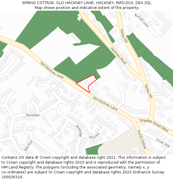 SPRING COTTAGE, OLD HACKNEY LANE, HACKNEY, MATLOCK, DE4 2QL: Location map and indicative extent of plot