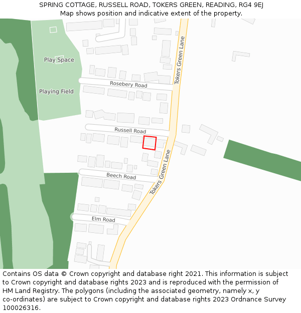 SPRING COTTAGE, RUSSELL ROAD, TOKERS GREEN, READING, RG4 9EJ: Location map and indicative extent of plot
