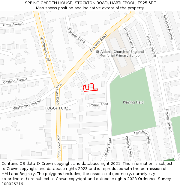 SPRING GARDEN HOUSE, STOCKTON ROAD, HARTLEPOOL, TS25 5BE: Location map and indicative extent of plot