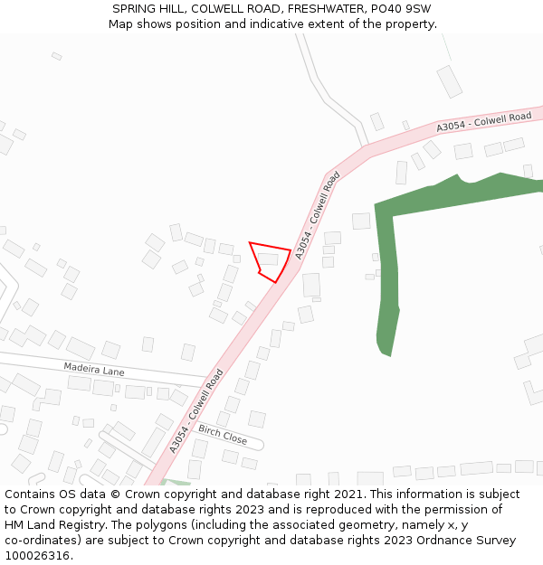 SPRING HILL, COLWELL ROAD, FRESHWATER, PO40 9SW: Location map and indicative extent of plot