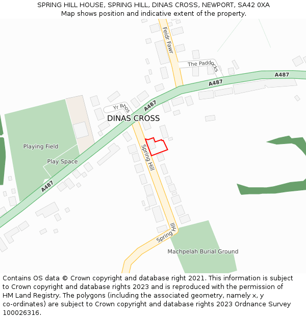 SPRING HILL HOUSE, SPRING HILL, DINAS CROSS, NEWPORT, SA42 0XA: Location map and indicative extent of plot