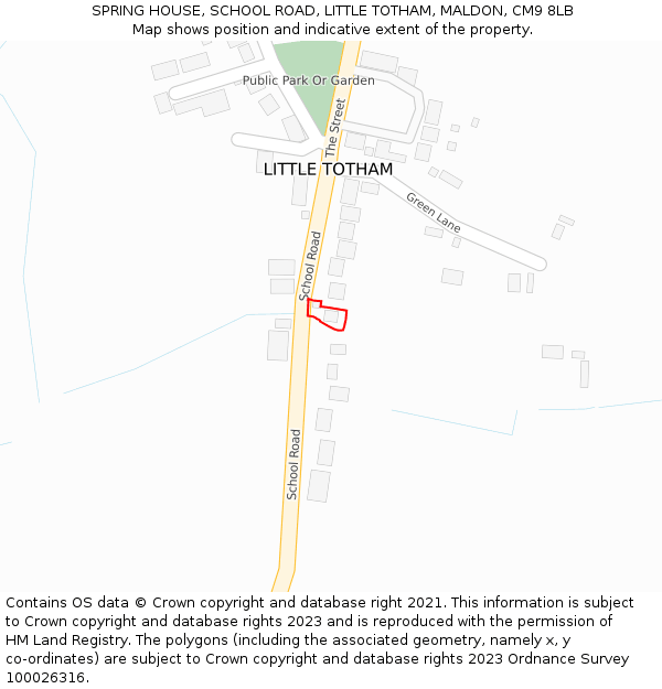 SPRING HOUSE, SCHOOL ROAD, LITTLE TOTHAM, MALDON, CM9 8LB: Location map and indicative extent of plot