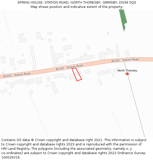 SPRING HOUSE, STATION ROAD, NORTH THORESBY, GRIMSBY, DN36 5QS: Location map and indicative extent of plot