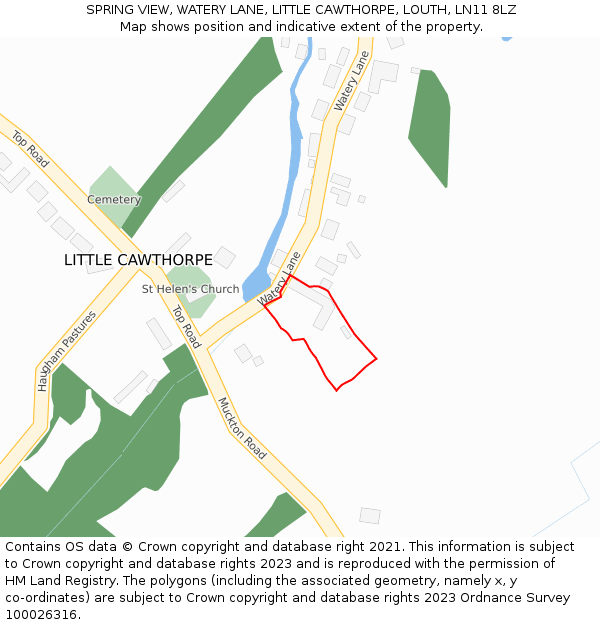 SPRING VIEW, WATERY LANE, LITTLE CAWTHORPE, LOUTH, LN11 8LZ: Location map and indicative extent of plot