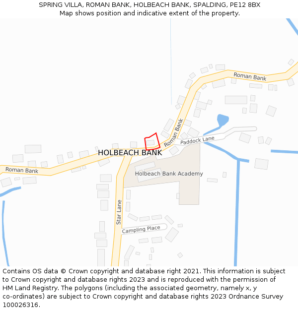 SPRING VILLA, ROMAN BANK, HOLBEACH BANK, SPALDING, PE12 8BX: Location map and indicative extent of plot