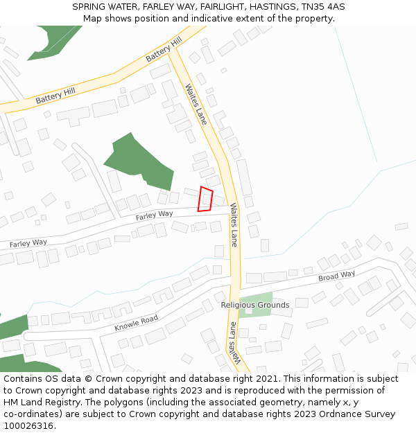 SPRING WATER, FARLEY WAY, FAIRLIGHT, HASTINGS, TN35 4AS: Location map and indicative extent of plot