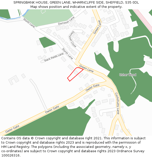 SPRINGBANK HOUSE, GREEN LANE, WHARNCLIFFE SIDE, SHEFFIELD, S35 0DL: Location map and indicative extent of plot