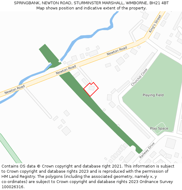 SPRINGBANK, NEWTON ROAD, STURMINSTER MARSHALL, WIMBORNE, BH21 4BT: Location map and indicative extent of plot