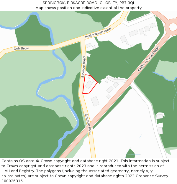 SPRINGBOK, BIRKACRE ROAD, CHORLEY, PR7 3QL: Location map and indicative extent of plot