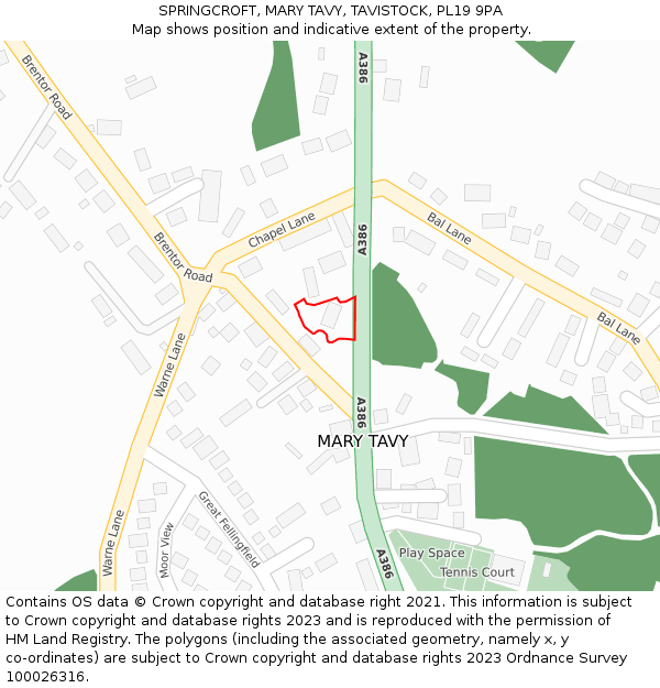 SPRINGCROFT, MARY TAVY, TAVISTOCK, PL19 9PA: Location map and indicative extent of plot