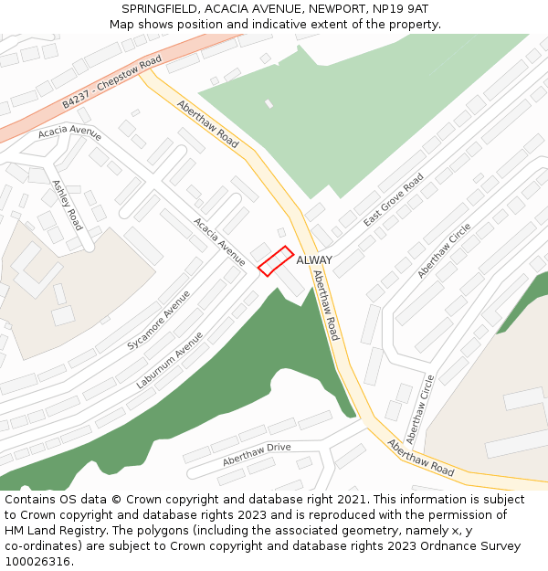 SPRINGFIELD, ACACIA AVENUE, NEWPORT, NP19 9AT: Location map and indicative extent of plot