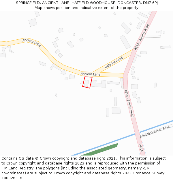 SPRINGFIELD, ANCIENT LANE, HATFIELD WOODHOUSE, DONCASTER, DN7 6PJ: Location map and indicative extent of plot