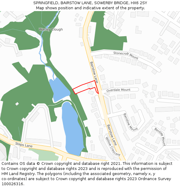 SPRINGFIELD, BAIRSTOW LANE, SOWERBY BRIDGE, HX6 2SY: Location map and indicative extent of plot