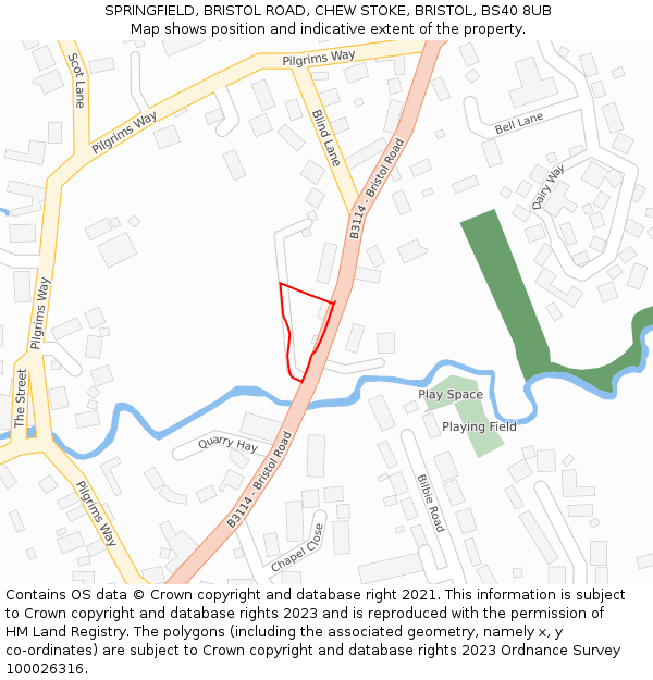 SPRINGFIELD, BRISTOL ROAD, CHEW STOKE, BRISTOL, BS40 8UB: Location map and indicative extent of plot