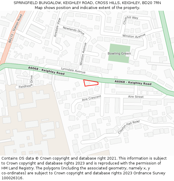 SPRINGFIELD BUNGALOW, KEIGHLEY ROAD, CROSS HILLS, KEIGHLEY, BD20 7RN: Location map and indicative extent of plot