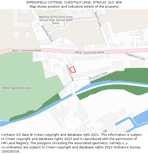 SPRINGFIELD COTTAGE, CHESTNUT LANE, STROUD, GL5 3EW: Location map and indicative extent of plot