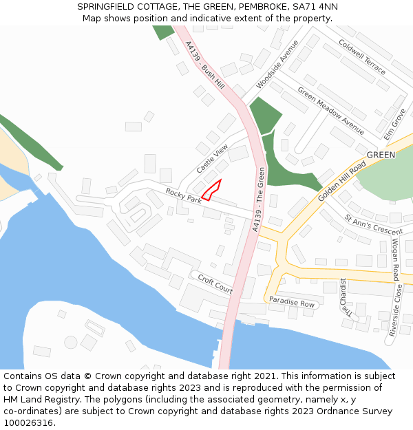 SPRINGFIELD COTTAGE, THE GREEN, PEMBROKE, SA71 4NN: Location map and indicative extent of plot