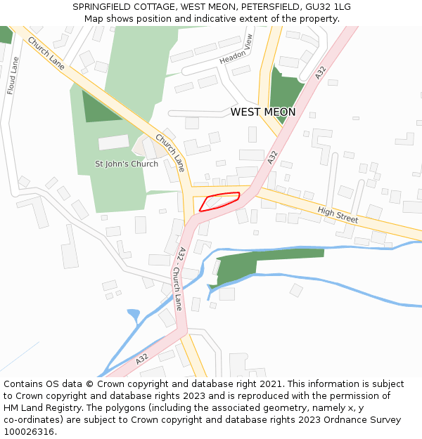 SPRINGFIELD COTTAGE, WEST MEON, PETERSFIELD, GU32 1LG: Location map and indicative extent of plot