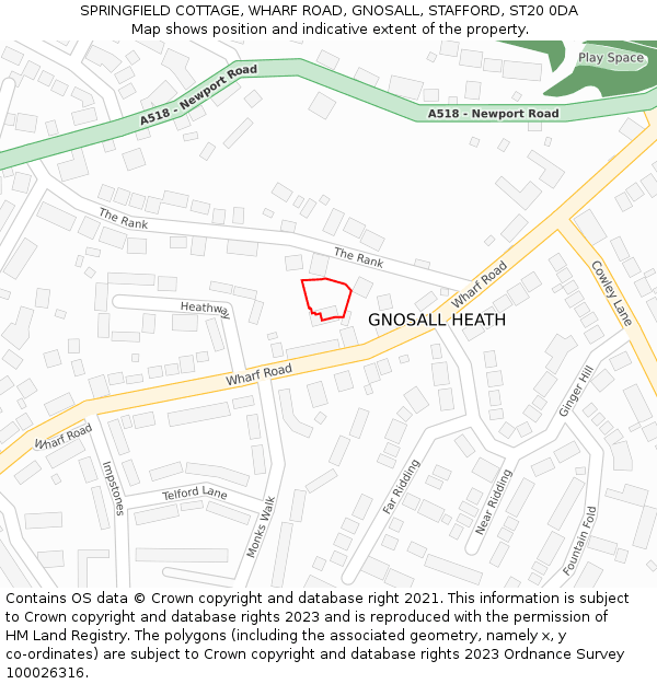 SPRINGFIELD COTTAGE, WHARF ROAD, GNOSALL, STAFFORD, ST20 0DA: Location map and indicative extent of plot