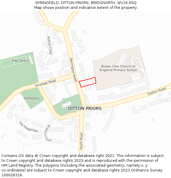 SPRINGFIELD, DITTON PRIORS, BRIDGNORTH, WV16 6SQ: Location map and indicative extent of plot