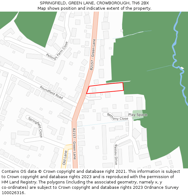 SPRINGFIELD, GREEN LANE, CROWBOROUGH, TN6 2BX: Location map and indicative extent of plot