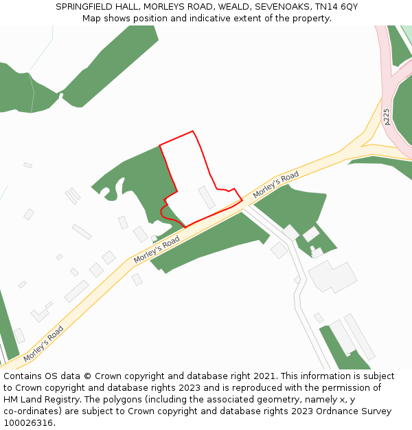SPRINGFIELD HALL, MORLEYS ROAD, WEALD, SEVENOAKS, TN14 6QY: Location map and indicative extent of plot