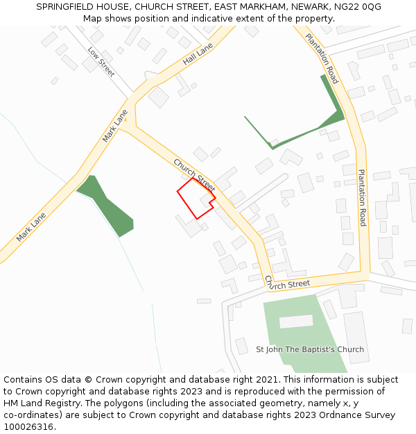 SPRINGFIELD HOUSE, CHURCH STREET, EAST MARKHAM, NEWARK, NG22 0QG: Location map and indicative extent of plot